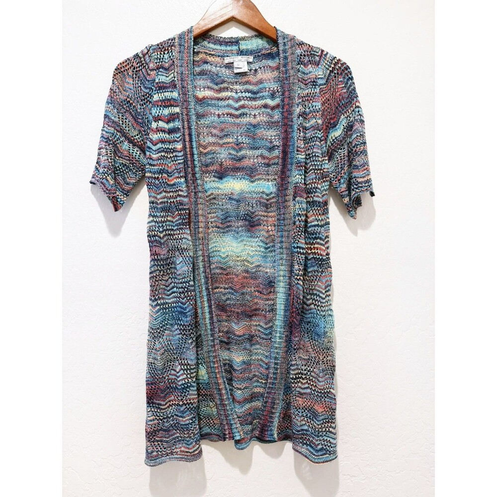 Vintage Y2K Alberto Makali ZigZag Open Knit Rainbow Long Cardigan Sweater sz. S